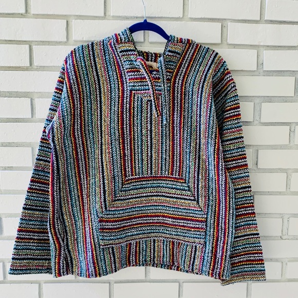 Earth Ragz Tops - Earth Ragz Striped Baja Surf Poncho Pullover M
